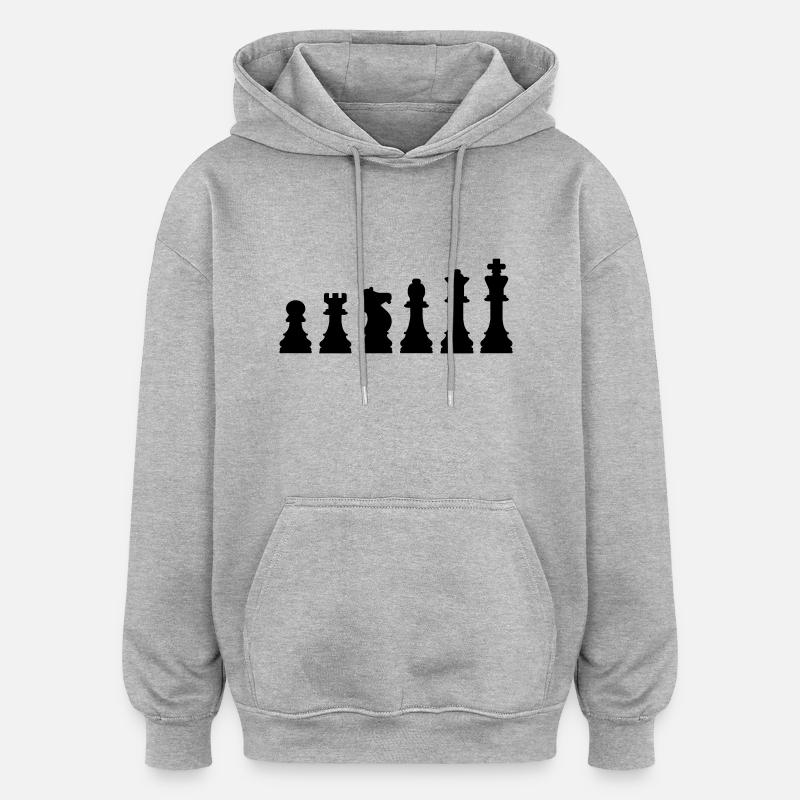 Échecs - Sweat à capuche oversize unisexe - gris chiné