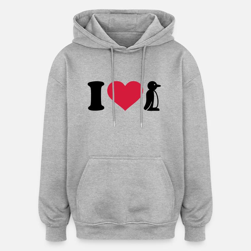 I love Manchot - Sweat à capuche oversize unisexe - gris chiné