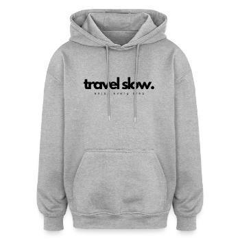 Voyagez lentement - Sweat à capuche oversize unisexe - gris chiné - Devant - Noah (186cm)