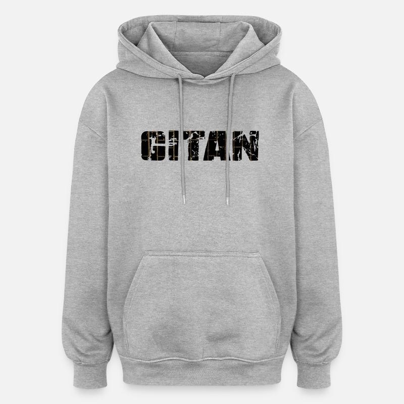 Gitan Grunge motif brique brun - Sweat à capuche oversize unisexe - gris chiné