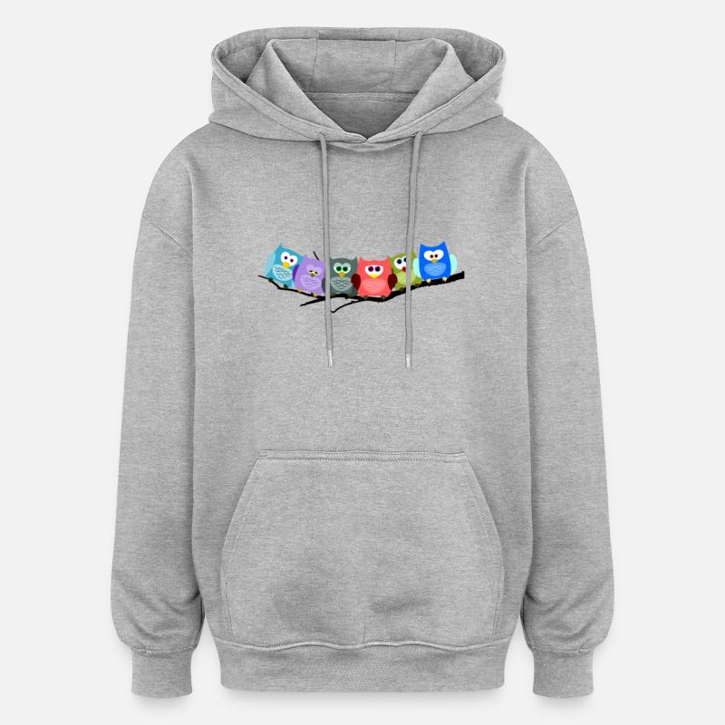 Cooles buntes Eulen Motiv - Oversized Unisex Hoodie - Grau meliert
