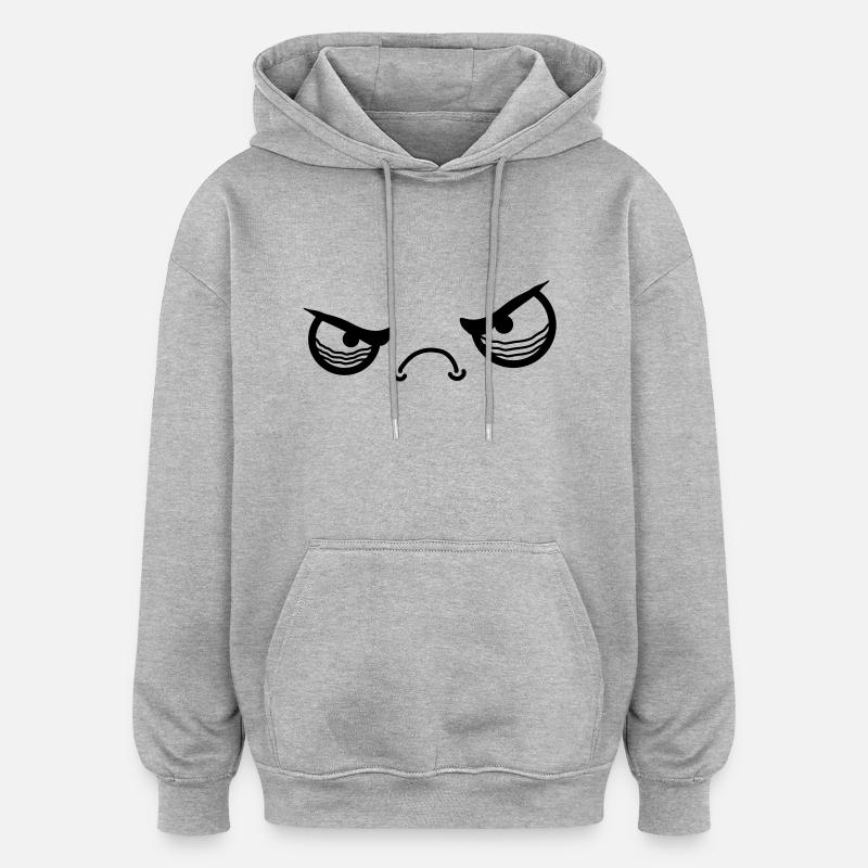 Angry Face - Sweat à capuche oversize unisexe - gris chiné