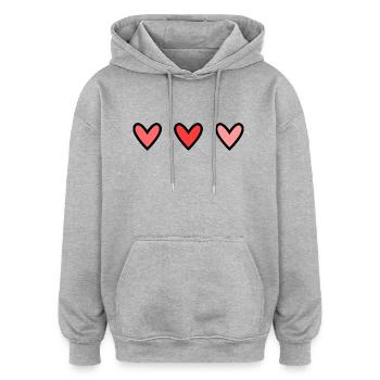HERZ. HERZ. HEILIGER VALENTINSTAG. LIEBE. LIEBE. PAAR. - Oversized Unisex Hoodie - Grau meliert - Vorne - Noah (186cm)