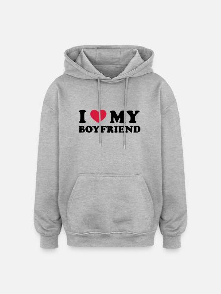 I Love My Boyfriend - Oversized Unisex Hoodie - Grau meliert
