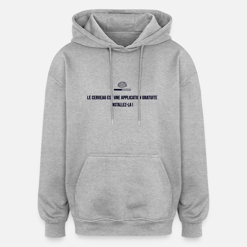 Application : cerveau - Sweat à capuche oversize unisexe - gris chiné