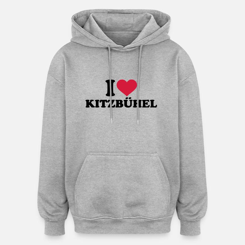 I love Kitzbühel - Sweat à capuche oversize unisexe - gris chiné
