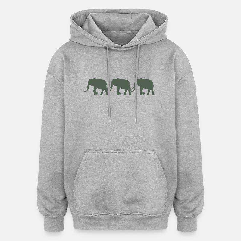 Éléphants - Sweat à capuche oversize unisexe - gris chiné