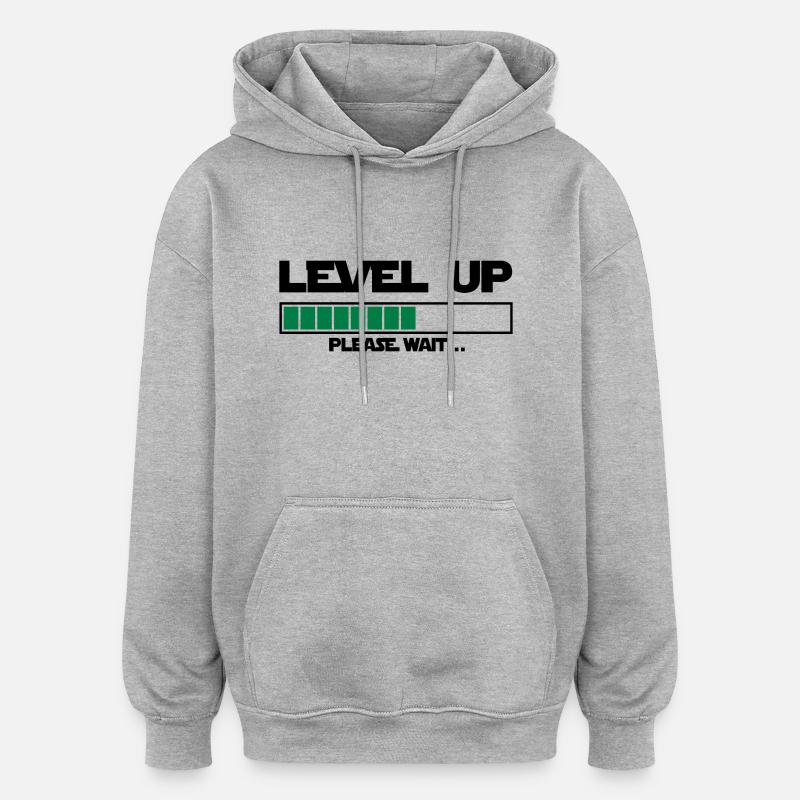 level up please wait - Sweat à capuche oversize unisexe - gris chiné