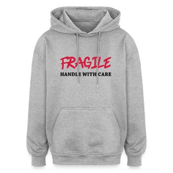 Fragile - Handle with care - Oversized Unisex Hoodie - Grau meliert - Vorne - Noah (186cm)