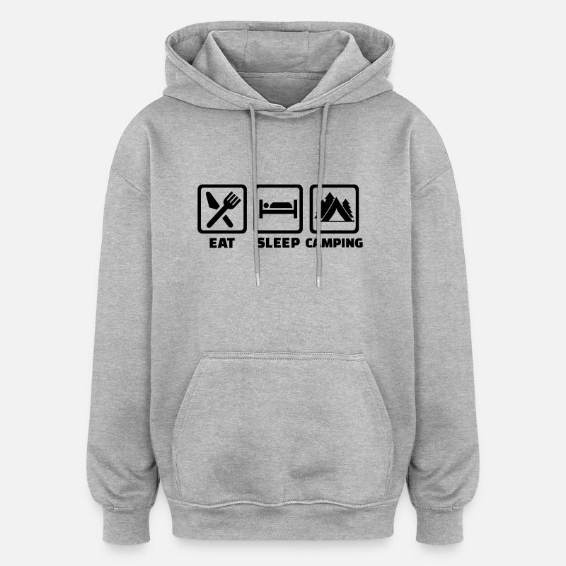 Eat Sleep Camping - Sweat à capuche oversize unisexe - gris chiné