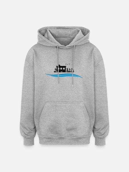 Hausboot Wasser - Oversized Unisex Hoodie - Grau meliert