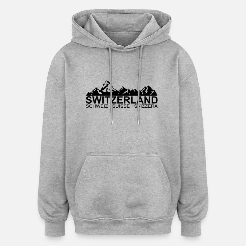 Suisse - Suisse - Suisse - Svizzera - Sweat à capuche oversize unisexe - gris chiné