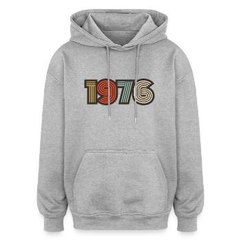 1976 rétro vintage - Sweat à capuche oversize unisexe - gris chiné - Devant - Noah (186cm)