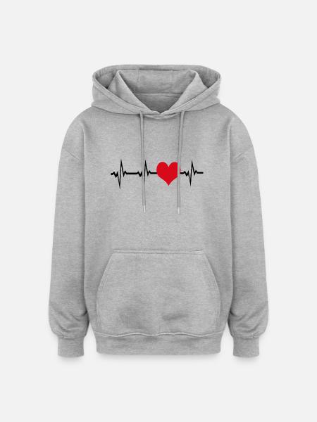 My heart beat loves you - Oversized Unisex Hoodie - heather grey