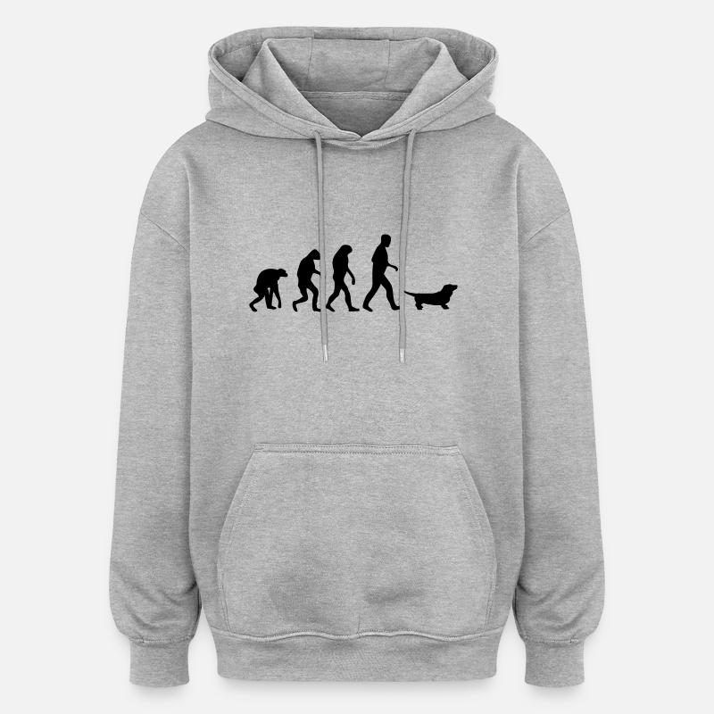 sausage dog evolution - Sweat à capuche oversize unisexe - gris chiné