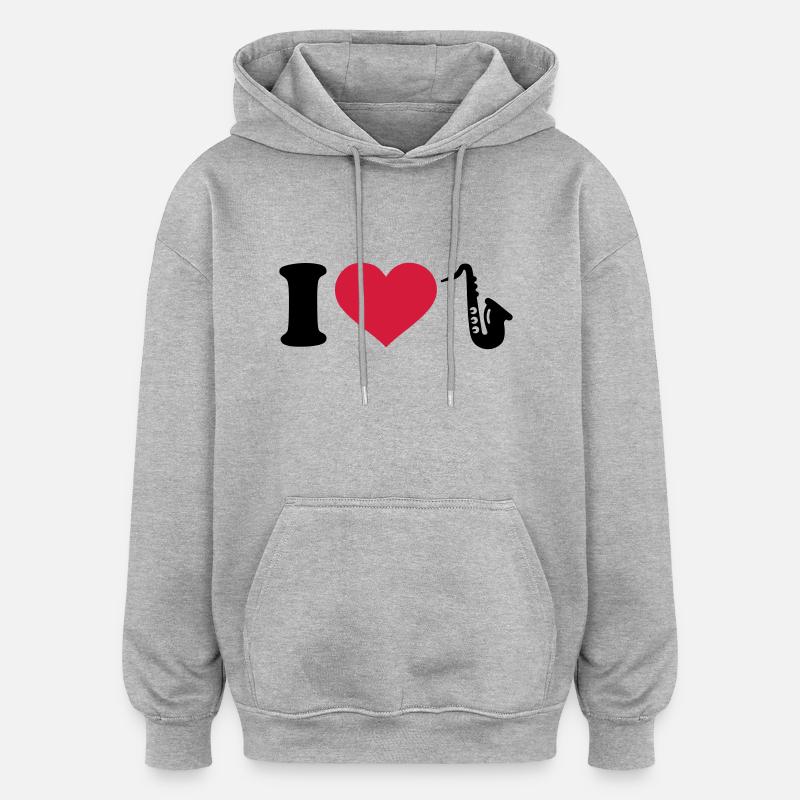 I love Saxophone - Sweat à capuche oversize unisexe - gris chiné