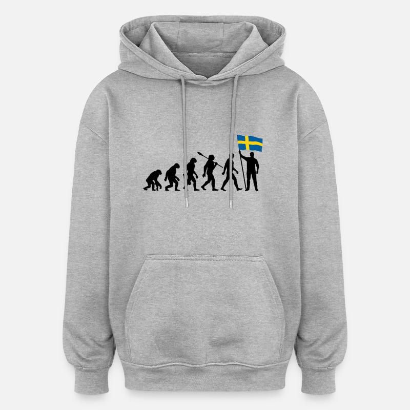 Suède - Evolution - Drapeau - Nation - Sweat à capuche oversize unisexe - gris chiné