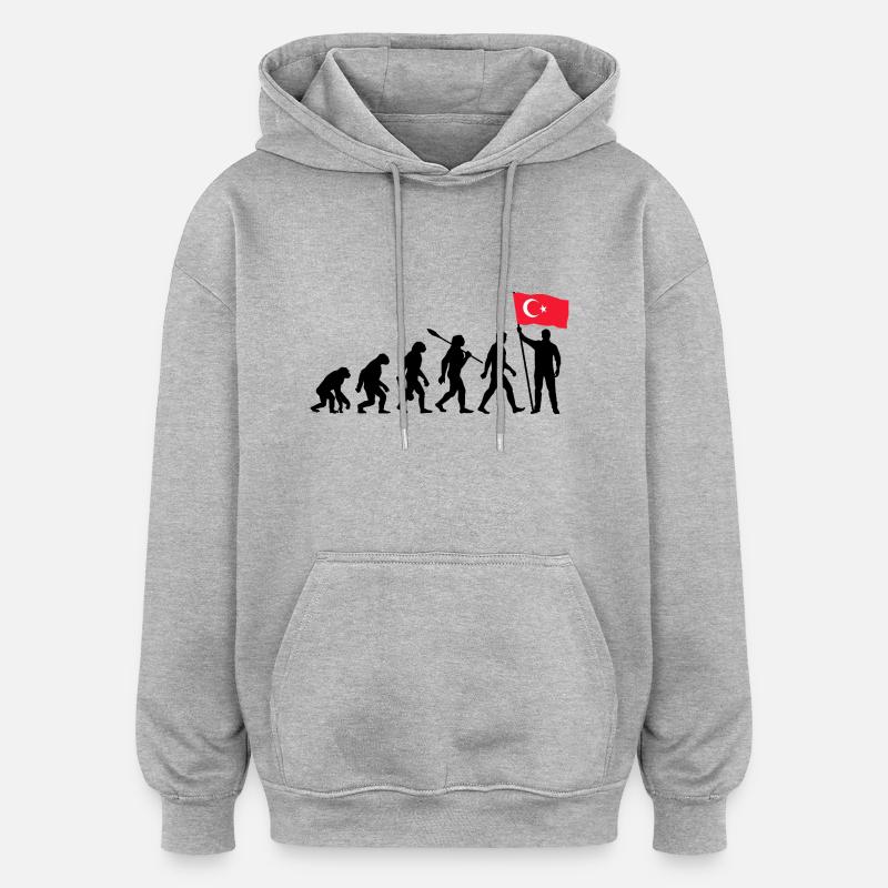 Turquie - Evolution - Drapeau - Nation - Sweat à capuche oversize unisexe - gris chiné