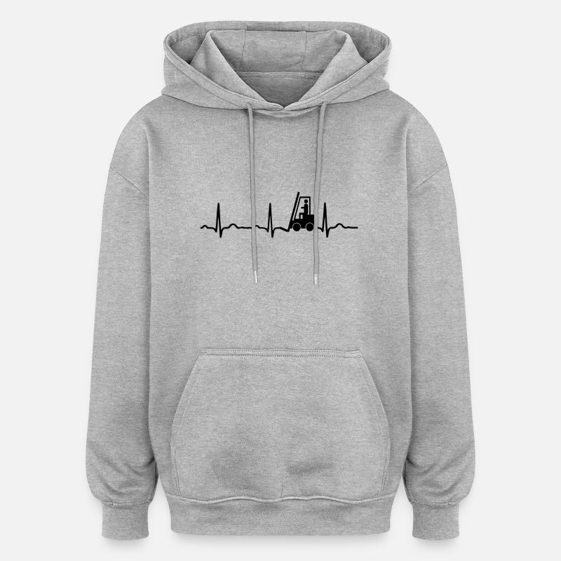 ECG HEARTBEAT CHARIOT noir - Sweat à capuche oversize unisexe - gris chiné