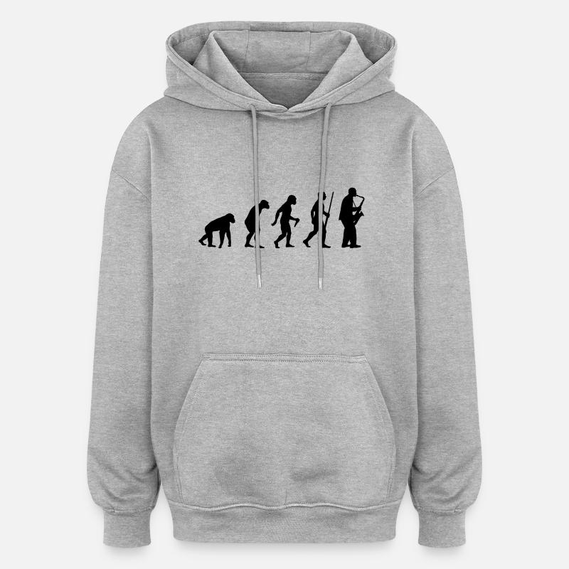 l'évolution du saxophone - Sweat à capuche oversize unisexe - gris chiné