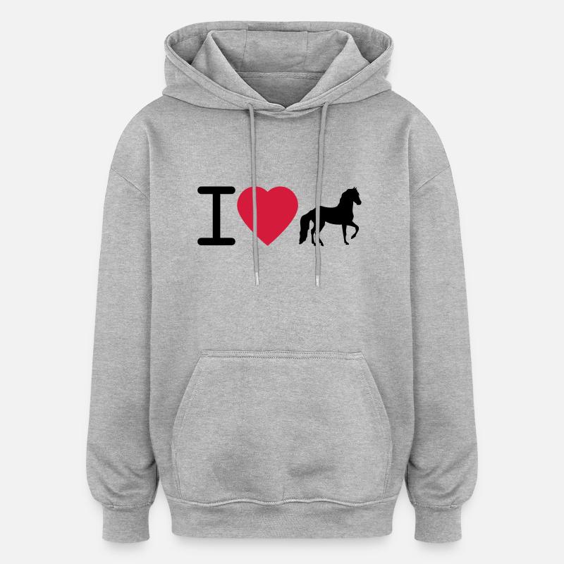 J'aime les chevaux - Sweat à capuche oversize unisexe - gris chiné