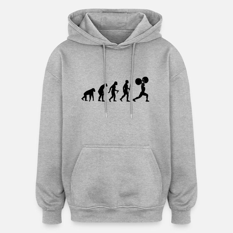 Human Evolution Weightlifting - Oversized Unisex Hoodie - Grau meliert