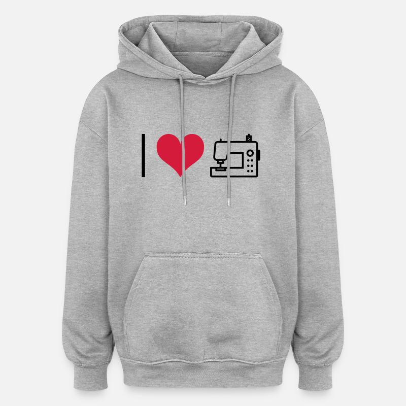 Machine à coudre - Sweat à capuche oversize unisexe - gris chiné