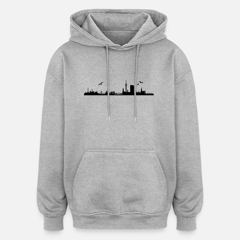 Hambourg horizon - Sweat à capuche oversize unisexe - gris chiné