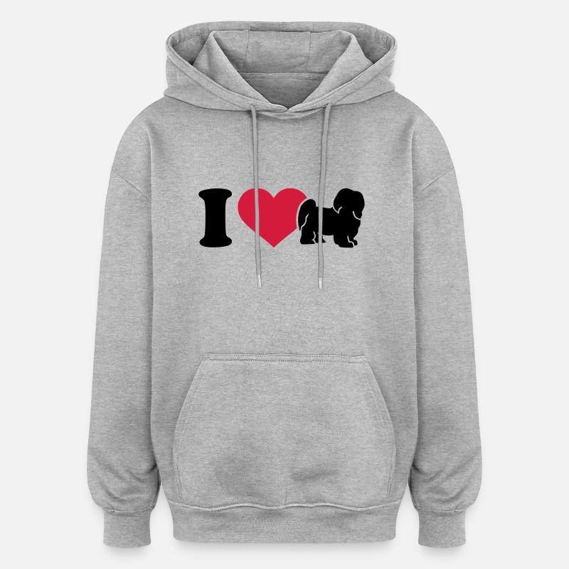 I love Havanese - Sweat à capuche oversize unisexe - gris chiné