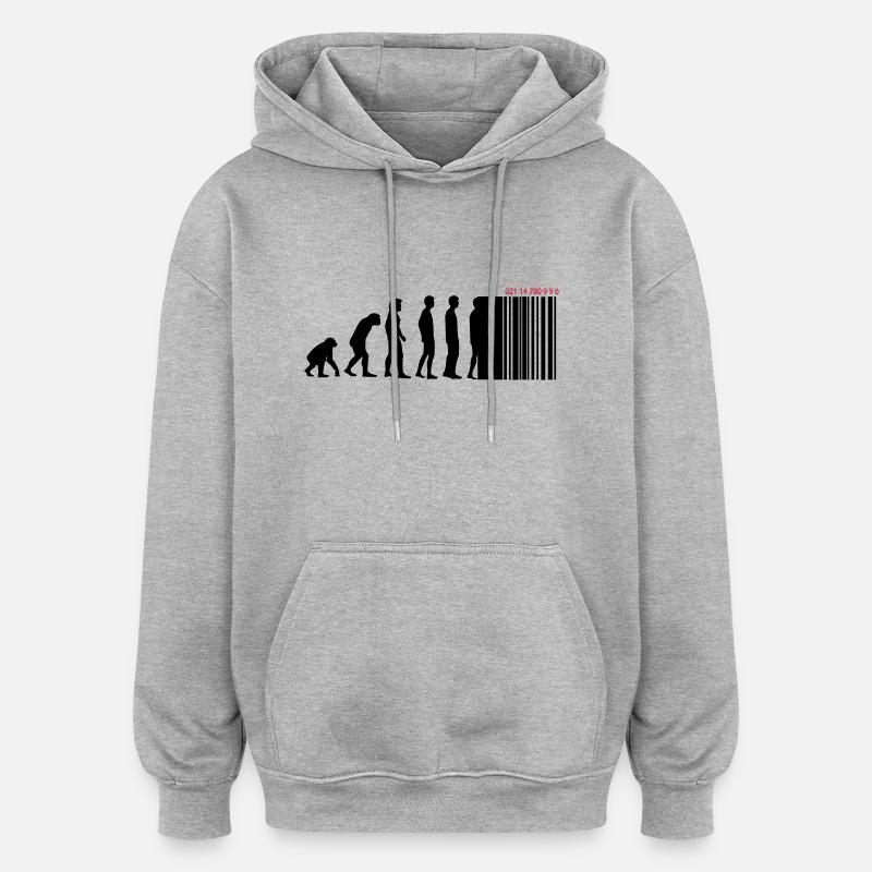 DARWIN - EVOLUTION SOCIETE - CODE BARRE - Sweat à capuche oversize unisexe - gris chiné