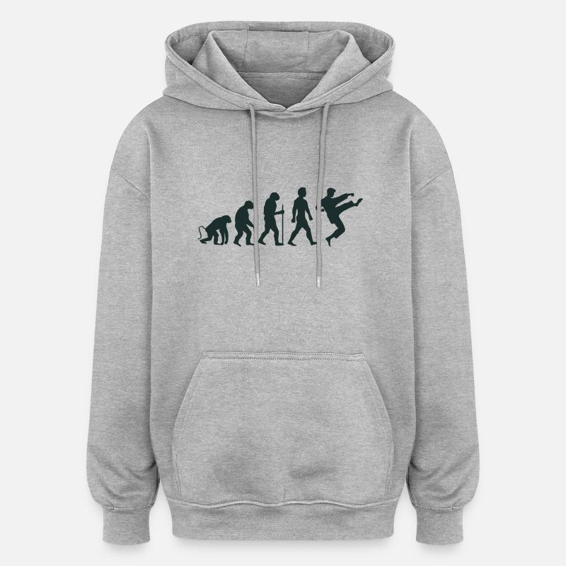 Karaté Évolution - Sweat à capuche oversize unisexe - gris chiné