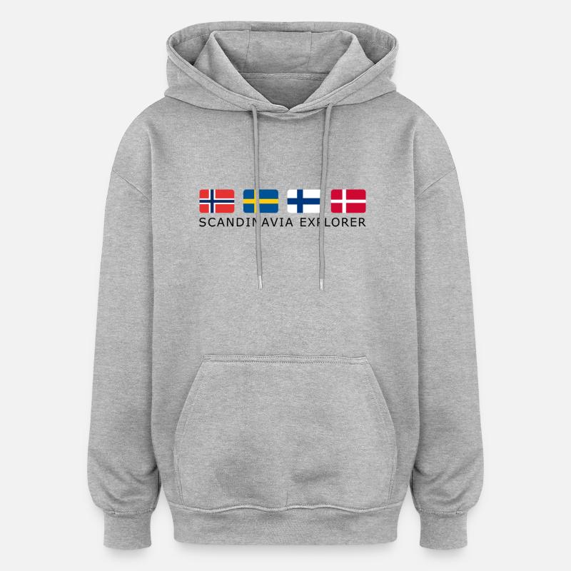 SCANDINAVIA EXPLORER black-lettered - Oversized Unisex Hoodie - heather grey