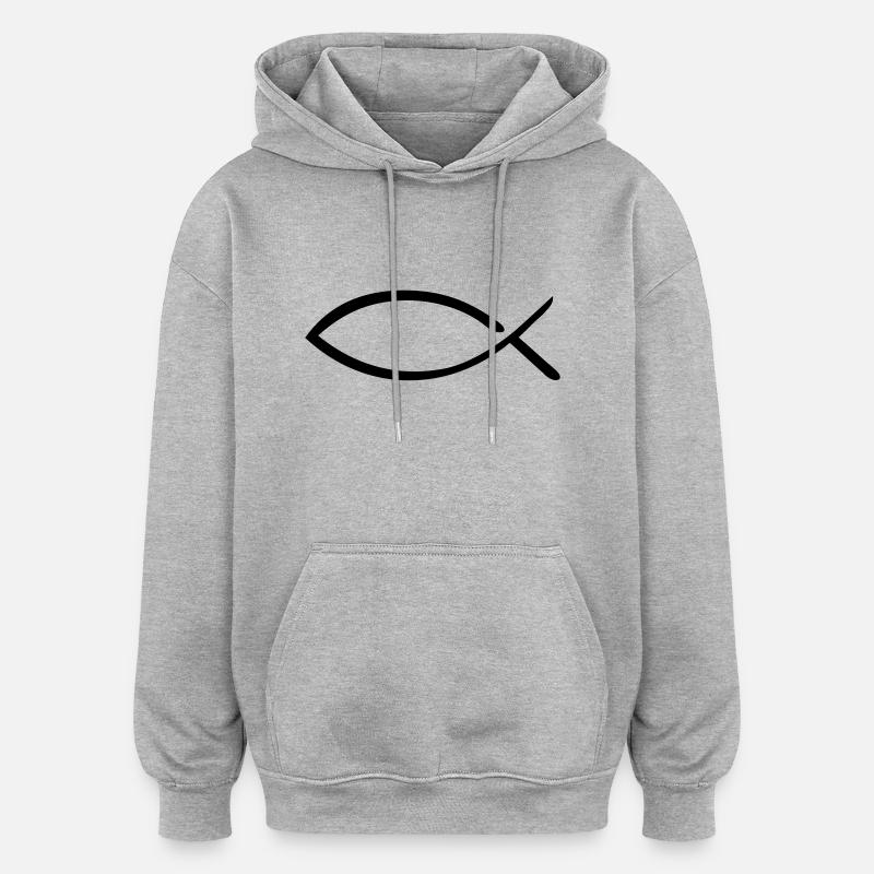Jésus Poisson - Sweat à capuche oversize unisexe - gris chiné