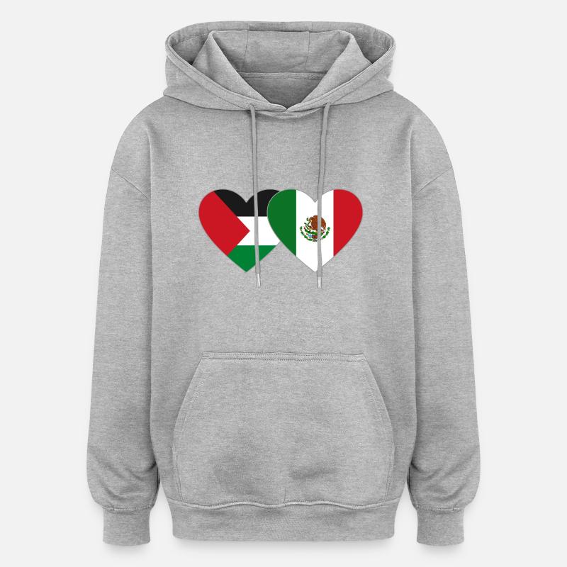 Palestine Mexique Drapeau Coeur - Sweat à capuche oversize unisexe - gris chiné