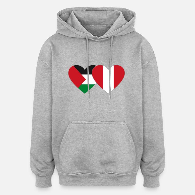 Palestine Pérou Drapeau Coeur - Sweat à capuche oversize unisexe - gris chiné