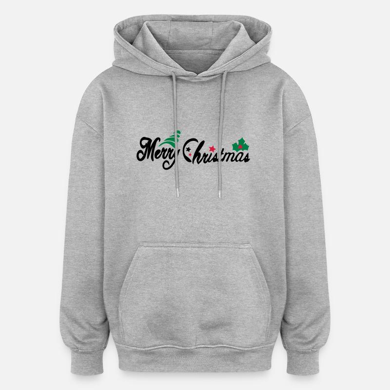 merry_christms_text_tree_holy_leaves - Oversized Unisex Hoodie - heather grey