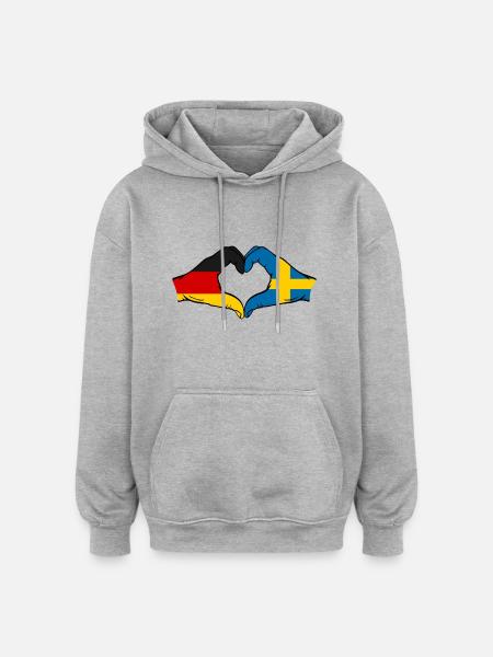 Tyskland Sverige flagga händer hjärta form - Oversized luvtröja unisex - gråmelerad