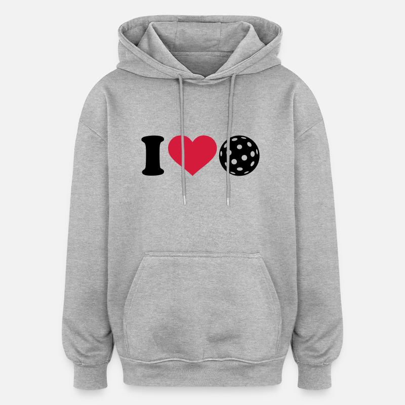 I love Floorball - Sweat à capuche oversize unisexe - gris chiné