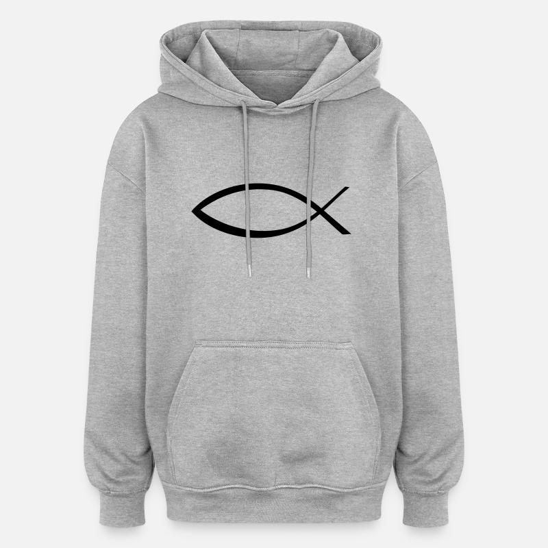 Jésus Poisson - Sweat à capuche oversize unisexe - gris chiné