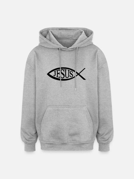 Jesus Fish - Oversized Unisex Hoodie - heather grey