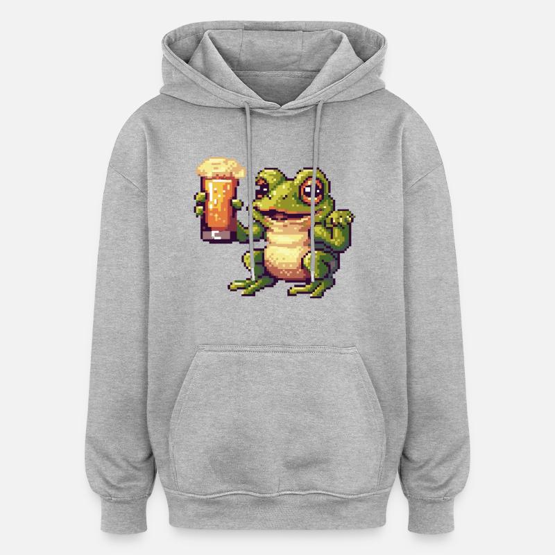 Bière Frog Pixel - Sweat à capuche oversize unisexe - gris chiné