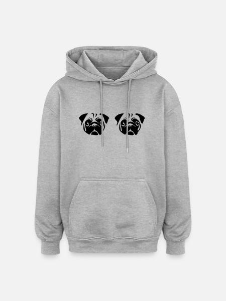 Möpse - Oversized Unisex Hoodie - Grau meliert
