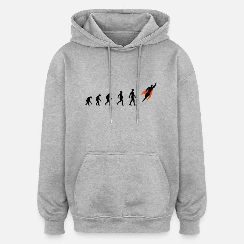 Evolution, super, held, Superhelden, darwin, - Oversized Unisex Hoodie - Grau meliert