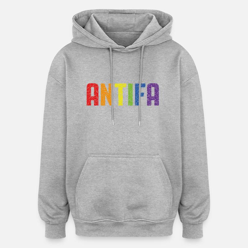 Fierté Antifa - Sweat à capuche oversize unisexe - gris chiné