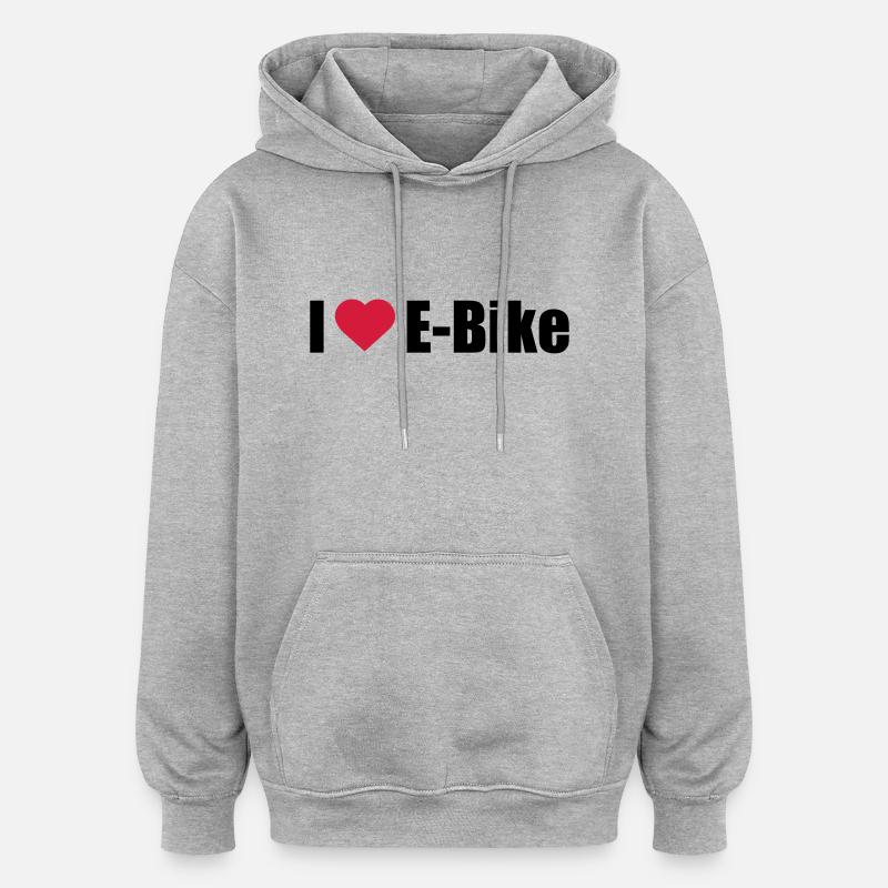 J'adore e-bike - Sweat à capuche oversize unisexe - gris chiné