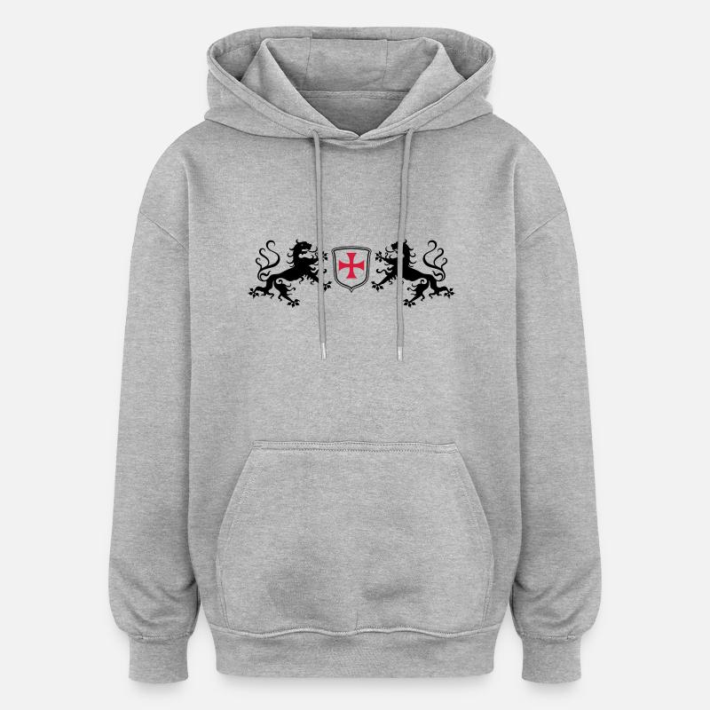 Löwen Templer Kreuz - Sweat à capuche oversize unisexe - gris chiné