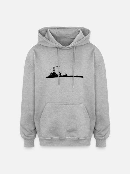Landschaft - Leuchtturm - Oversized Unisex Hoodie - Grau meliert