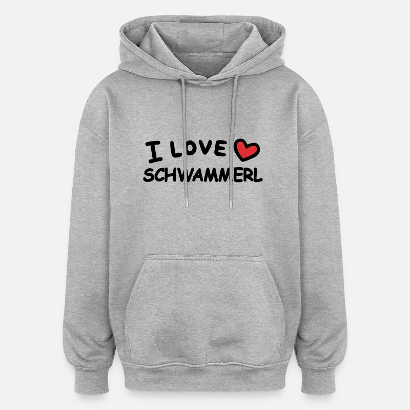 J’adore les champignons - Sweat à capuche oversize unisexe - gris chiné