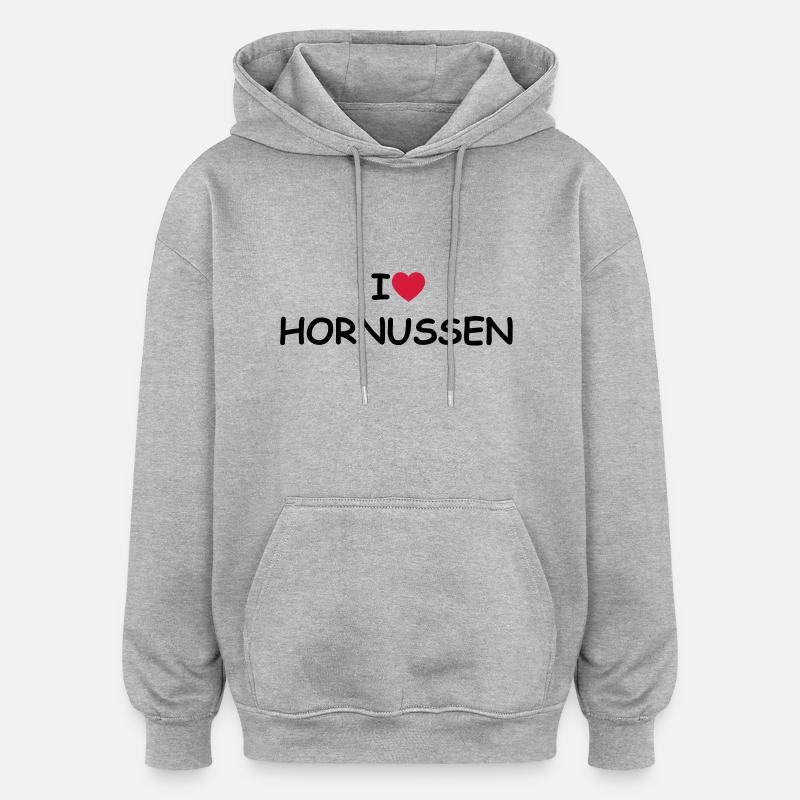 J'aime / coeur Hornussen - Sweat à capuche oversize unisexe - gris chiné