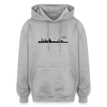 Borkumer Skyline - Oversized Unisex Hoodie - Grau meliert - Vorne - Noah (186cm)